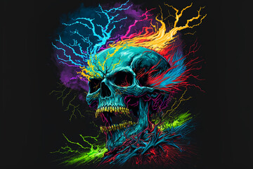 skull twist shockwave colourful crazy horror rainbow mystic zombie. Generative AI