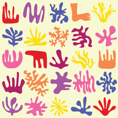 Set of colorful abstract matisse retro. Set of Abstract Matisse Minimalist Hand Drawn Illustration.