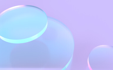 幻想的な光の中で虹色に輝くガラス板の3Dイラストレーション