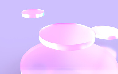 幻想的な光の中で虹色に輝くガラス板の3Dイラストレーション