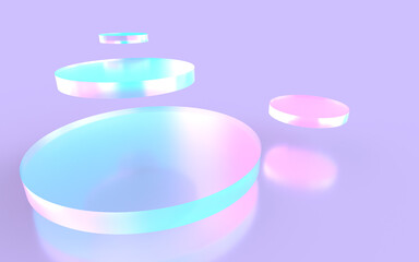 幻想的な光の中で虹色に輝くガラス板の3Dイラストレーション