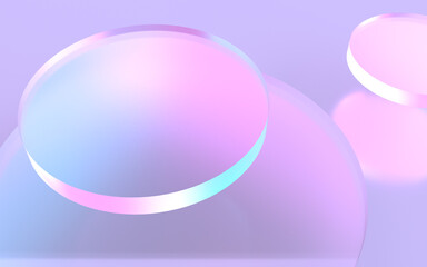 幻想的な光の中で虹色に輝くガラス板の3Dイラストレーション
