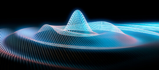 Waves in a digital binary code structure - 3D illustration