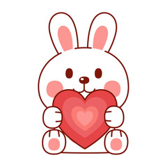 Cute Rabbit With Heart Shape ,Illustration, Transparent