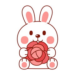 Cute Rabbit With Rose Flower,Illustration, Transparent