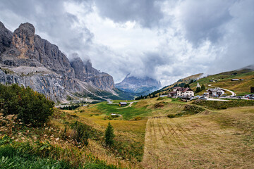 Fototapeta na wymiar Fantastic panoramic view of the Dolomites mountains in exceptional light and cloud conditions, South Tyrol, Italy