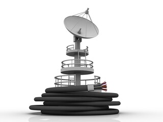3d rendering Fiber optical cable detail with satellite
