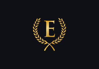 Laurel wreath logo and Vintage wheat circle leaf icon vector design with letters. Laurel wreath leaf circle letters favicon and icon