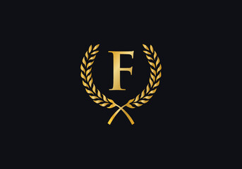 Laurel wreath logo and Vintage wheat circle leaf icon vector design with letters. Laurel wreath leaf circle letters favicon and icon