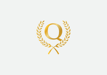 Laurel wreath logo and Vintage wheat circle leaf icon vector design with letters. Laurel wreath leaf circle letters favicon and icon