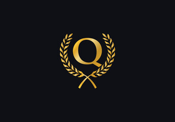 Laurel wreath logo and Vintage wheat circle leaf icon vector design with letters. Laurel wreath leaf circle letters favicon and icon