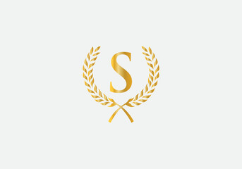 Laurel wreath logo and Vintage wheat circle leaf icon vector design with letters. Laurel wreath leaf circle letters favicon and icon