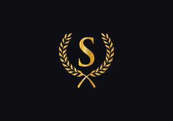 Laurel wreath logo and Vintage wheat circle leaf icon vector design with letters. Laurel wreath leaf circle letters favicon and icon