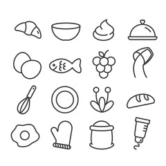 Food and cooking related icon set isolated. Modern outline on white background for retail, grocery, restaurant