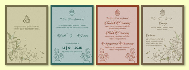 Indian vintage paper style wedding invitation