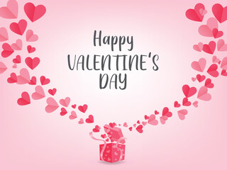 Valentine's Day illustration with hearts, gift box and lettering, vector