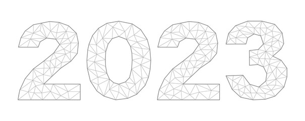 Happy New Year 2023 banner. Greeting card with low polygonal elements. Vector low poly design illustration on white background.