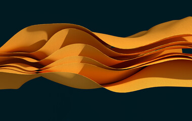 Yellow paper or cotton fabric 3d rendering background with waves and curves. Dynamic wallpaper