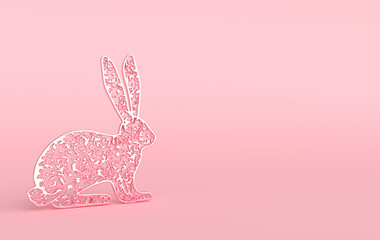 Rabbit zodiac sign on pink background. Asian ornate rabbit. Happy Chinese New Year 2023. 3d rendering