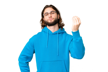 Young handsome man over isolated chroma key background making Italian gesture