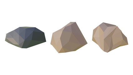 Polygonal stone set. Isolated on white background. 3d Vector illustration. Isometric view. low poly rocks