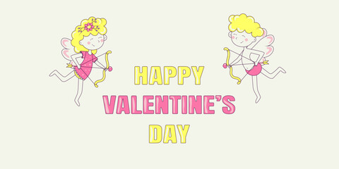 Happy Day of Valentine Card Cute Cupid Arrows of Love 