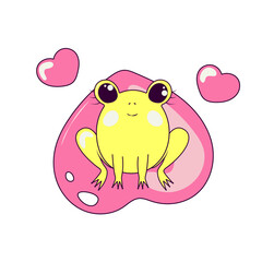 Cute Frog Sits on a Heart Shaped Leaf Character for Day of Valentine 