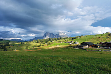 Wonderful panoramic view of the Alpe di Siusi in the dolomites mountains, South Tyrol, Italy