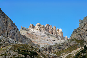 Fantastic panoramic view of the Dolomites mountains in exceptional light and cloud conditions, South Tyrol, Italy