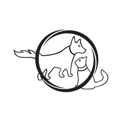 Circle cat and dog animal logo design . icon logo . silhouette logo 