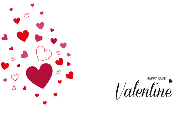 Cartel de dia de San Valentin con corazones sobre un fondo blanco liso y aislado. Vista de frente y de cerca. Copy space