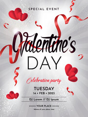 Valentine's Day poster, event flyer with 3d hearts