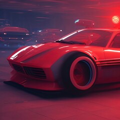 Fototapeta na wymiar Futuristic sports car on a road in the night lights, retro cyberpunk, cinematic HD wallpaper, cool fast and the furious driving wheel