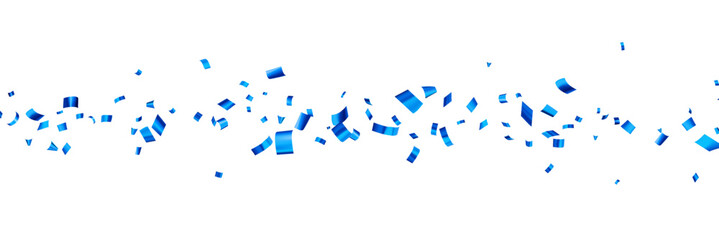 Falling blue cut out foil ribbon confetti background. - obrazy, fototapety, plakaty