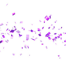 Falling purple cut out foil ribbon confetti background.