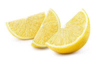 Delicious lemon slices, isolated on white background