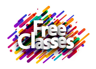 Free classes sign over colorful brush strokes background.