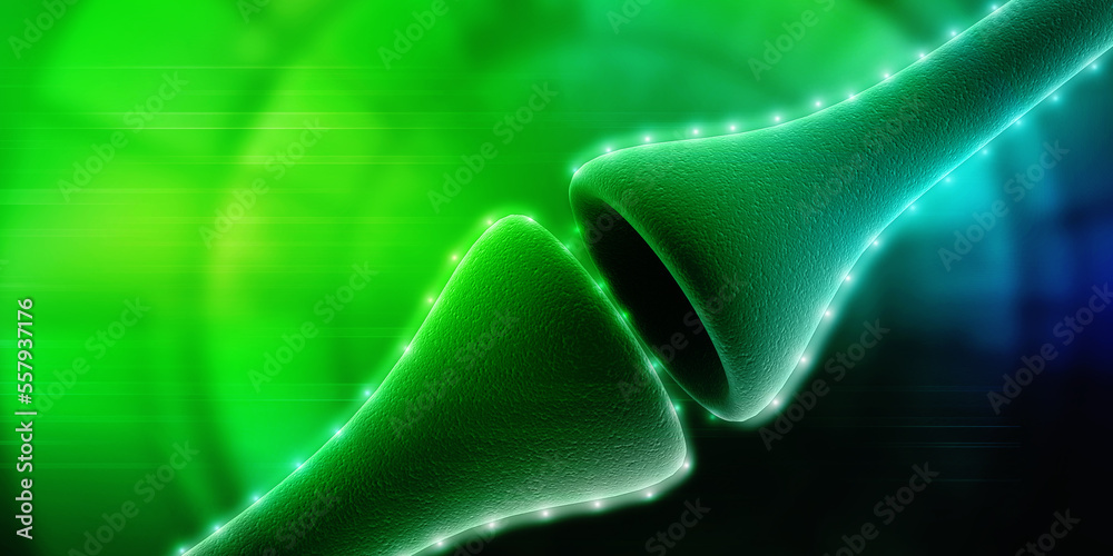 Wall mural synapse and neuron cells sending electrical chemical signals. 3d rendering