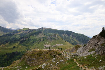 View on the Col de la Colombière which is a mountain pass in the Alps in the department of Haute-Savoie