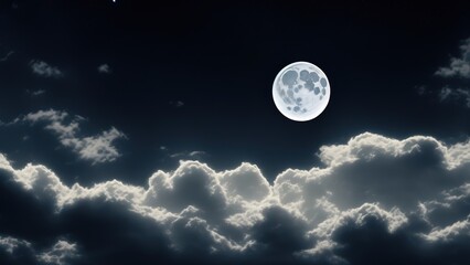 Naklejka na ściany i meble Moon on starry sky bright dark shiny clear nebula star flares falls background.