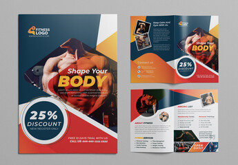 Body Fitness Bifold Brochure Template With Orange Gradient Layout