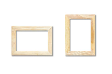 Two wooden picture frames hanging on a white wall