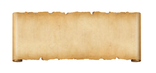 Old paper horizontal banner. Parchment scroll isolated on white - 557937591