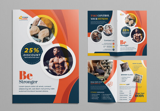 Fitness Gym Bifold Brochure Template Premium Vector Accents