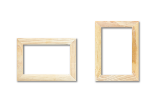 Two wooden picture frames hanging on a white wall