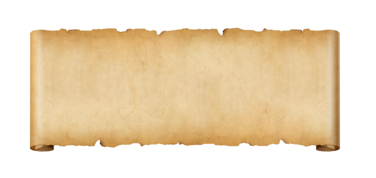 Old paper horizontal banner. Parchment scroll isolated on white
