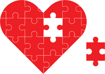 red heart puzzle with missing piece jigsaw