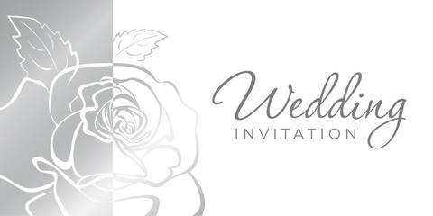 Wedding invitation with exquisite silver rose flower