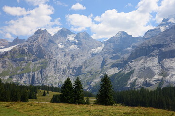 View on a mountain next to the Oeschinen Lake is a lake in the Bernese Oberland, Switzerland,