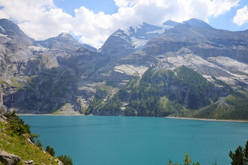 Fototapeta na wymiar The Oeschinen Lake is a lake in the Bernese Oberland, Switzerland,